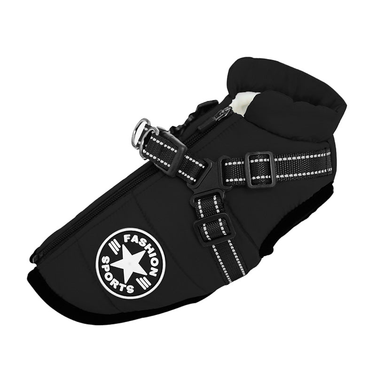 Manteau chien imperméable avec harnais intégré et anneau de laisse, coloris noir