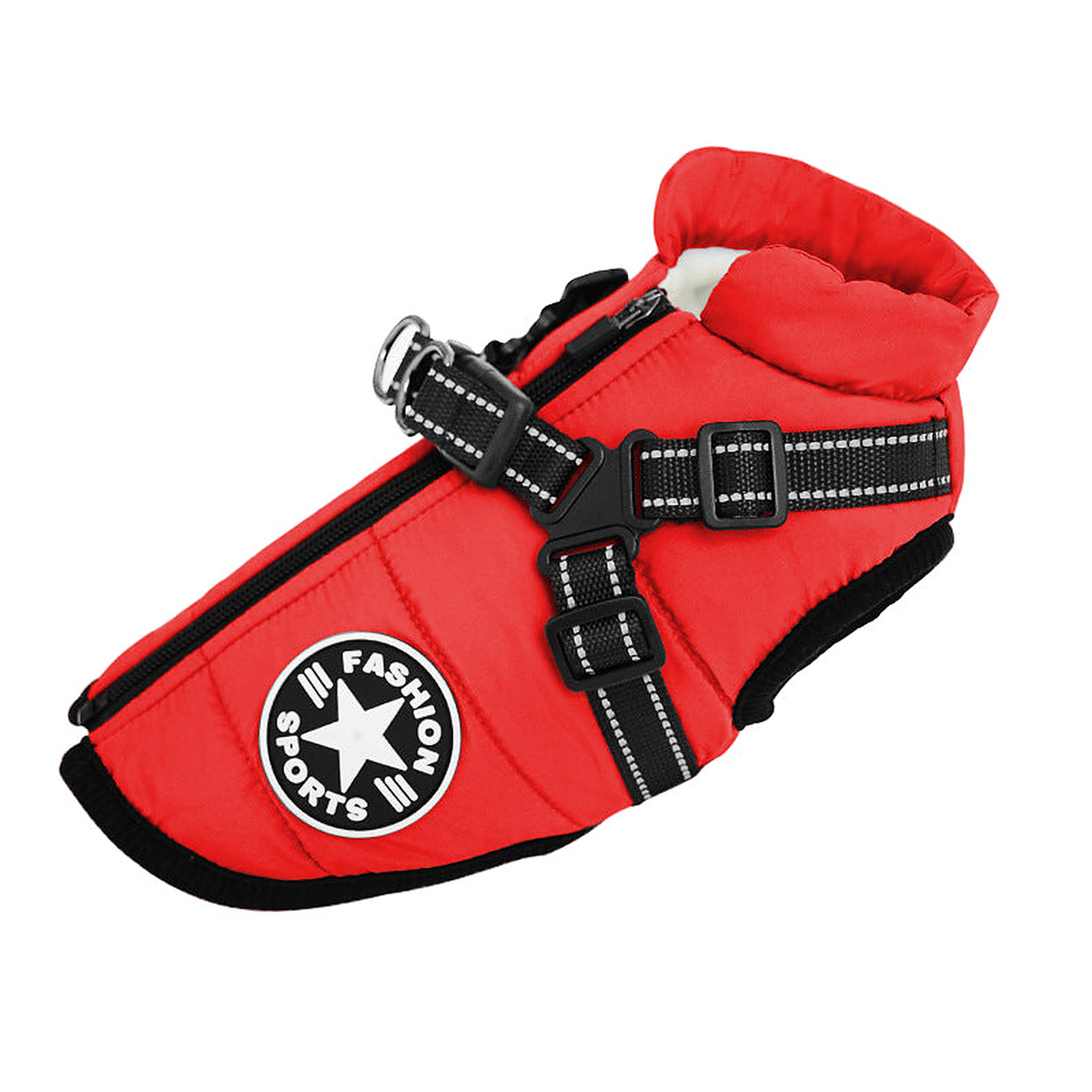 Manteau chien imperméable avec harnais intégré et anneau de laisse, coloris rouge