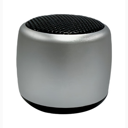 Mini enceinte Bluetooth métal, jumelage TWS et appels mains libres, coloris gris argenté