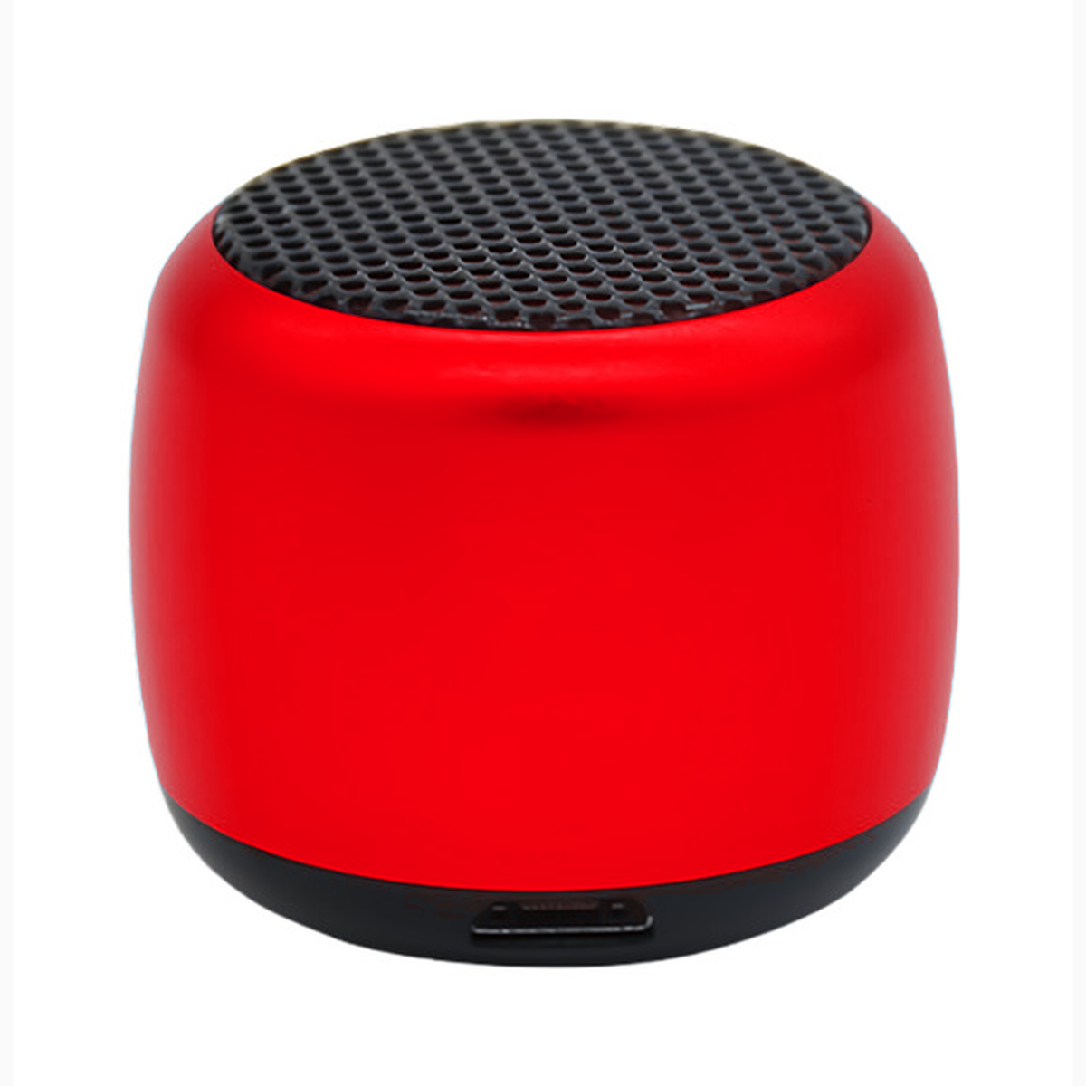 Mini enceinte Bluetooth en métal rouge, grille noire sur le dessus