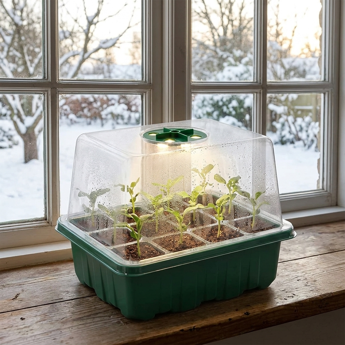 Mini serre de semis 12 alvéoles, lampe LED dans le couvercle