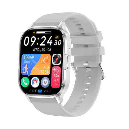 Montre connectée écran carré, appels Bluetooth, coloris argenté silicone