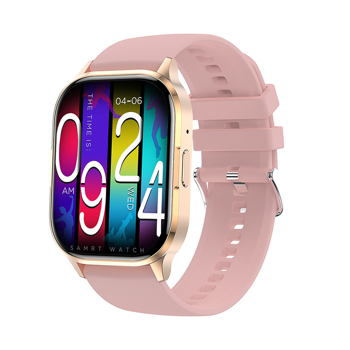 Montre connectée écran carré, appels Bluetooth, coloris doré silicone