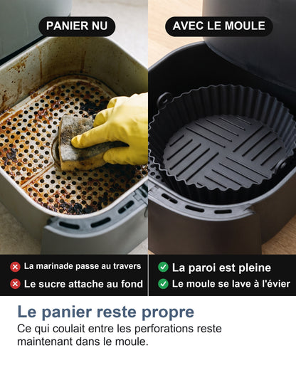 Le panier nu et encrassé, puis le même panier équipé du moule