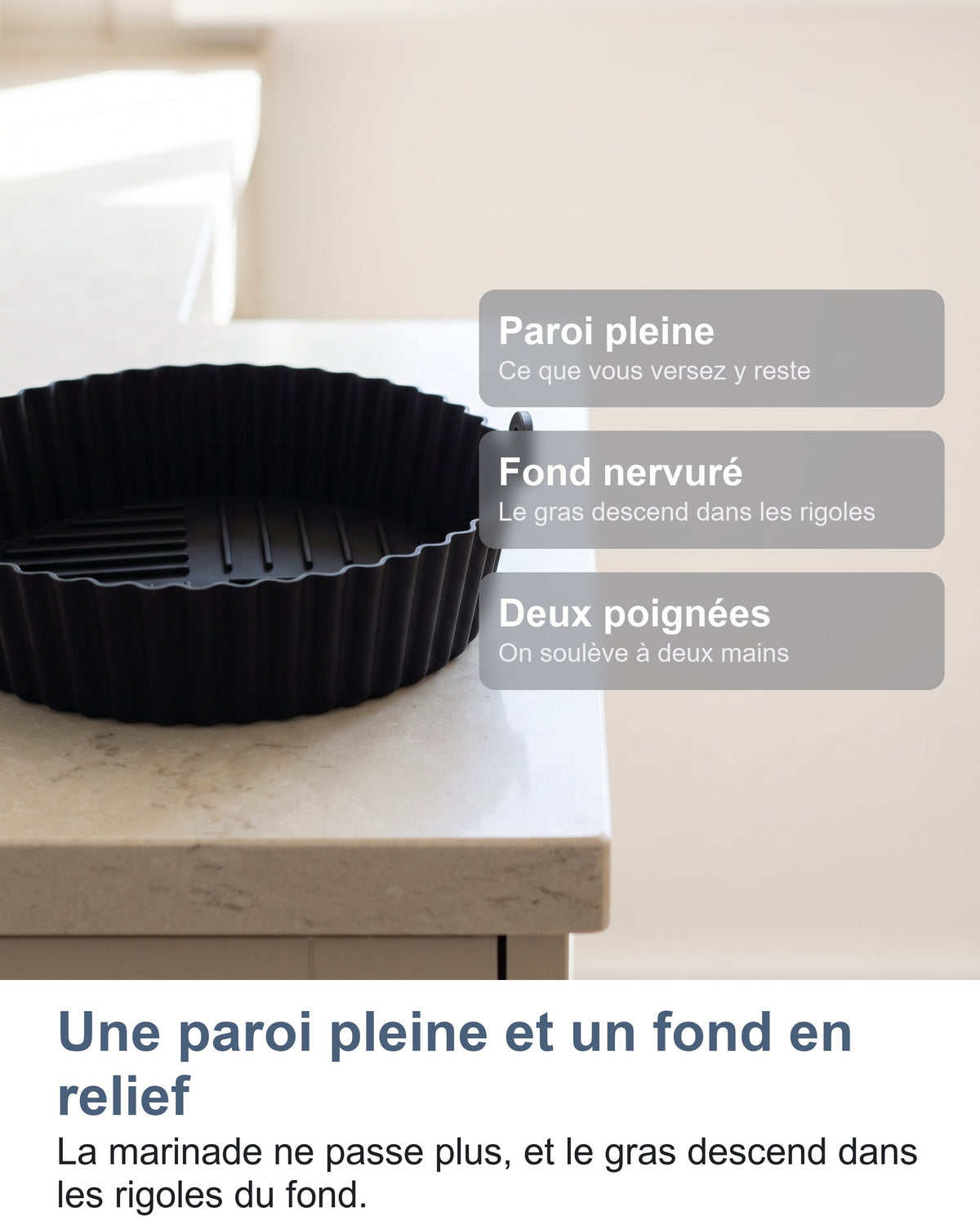 Paroi pleine, fond nervuré, deux poignées