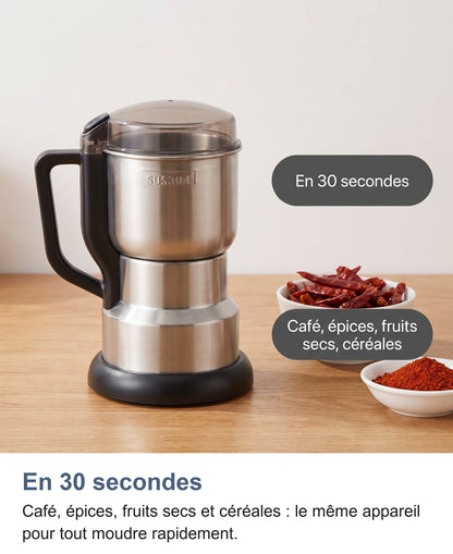 Moulin avec pastille En 30 secondes et bols de piment entier et moulu