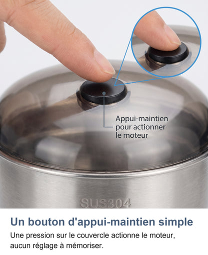 Macro du bouton d'appui-maintien du couvercle avec doigt et zoom
