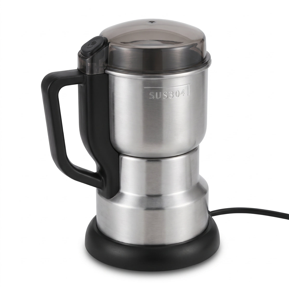 Moulin électrique à café et épices, vue trois quarts sur fond blanc