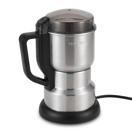 Moulin électrique à café et épices, vue trois quarts sur fond blanc