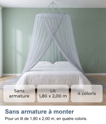 Moustiquaire grise dans une chambre vert sauge : sans armature, lit 1,80 x 2,00 m, 4 coloris