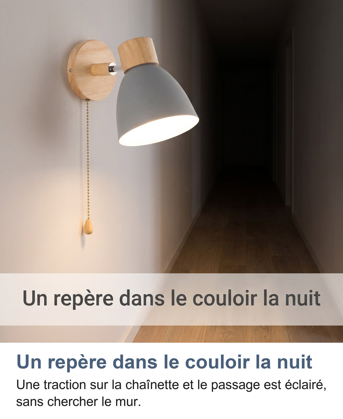 Applique murale grise allumée dans un couloir sombre la nuit