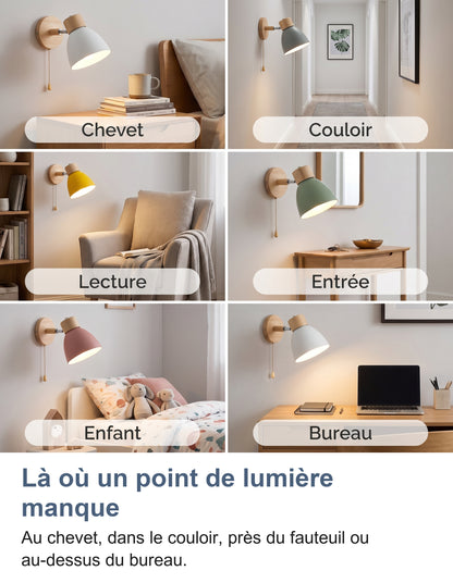 L'applique murale dans six pièces : chevet, couloir, coin lecture, entrée, chambre d'enfant et bureau