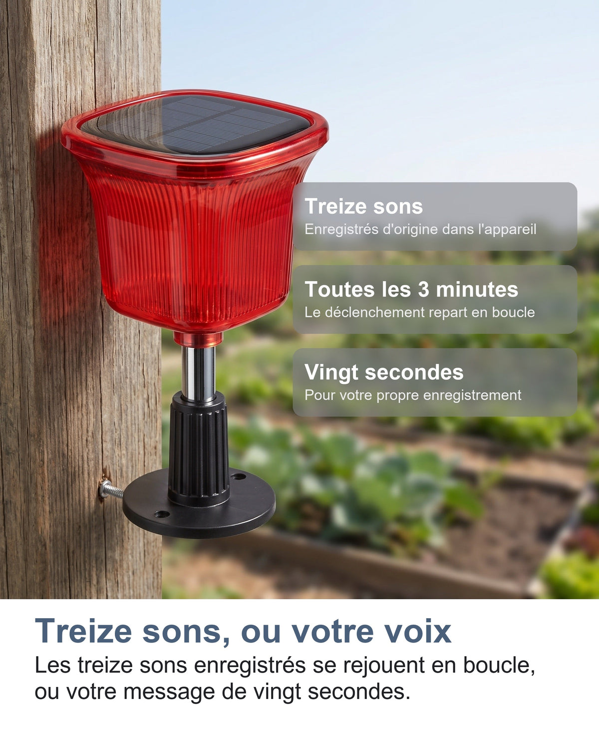 Treize sons, ou votre voix Les treize sons enregistrés se rejouent en boucle, ou votre message de vingt secondes.