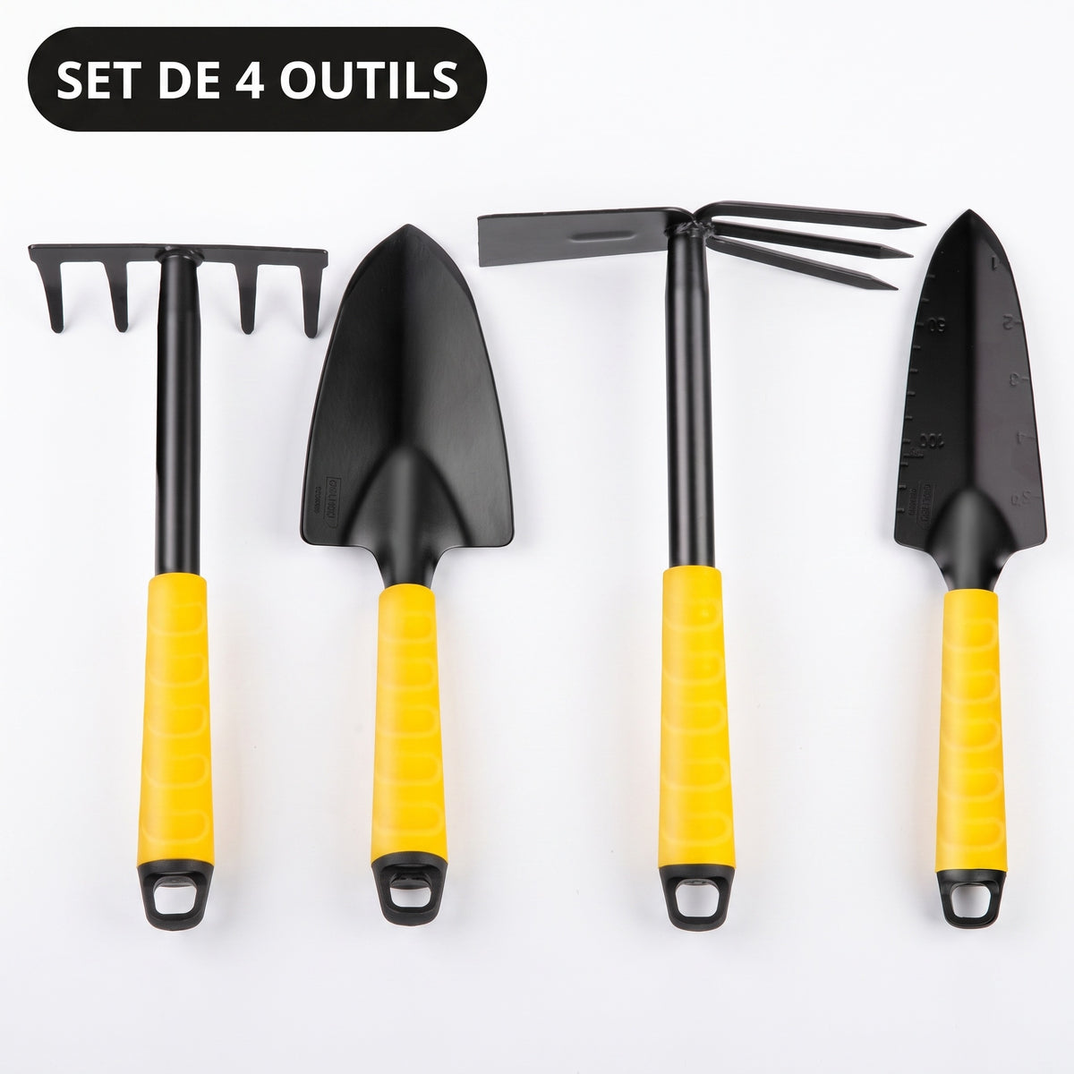 Kit Set de 4 Outils de Jardinage, Manche Jaune Antidérapant