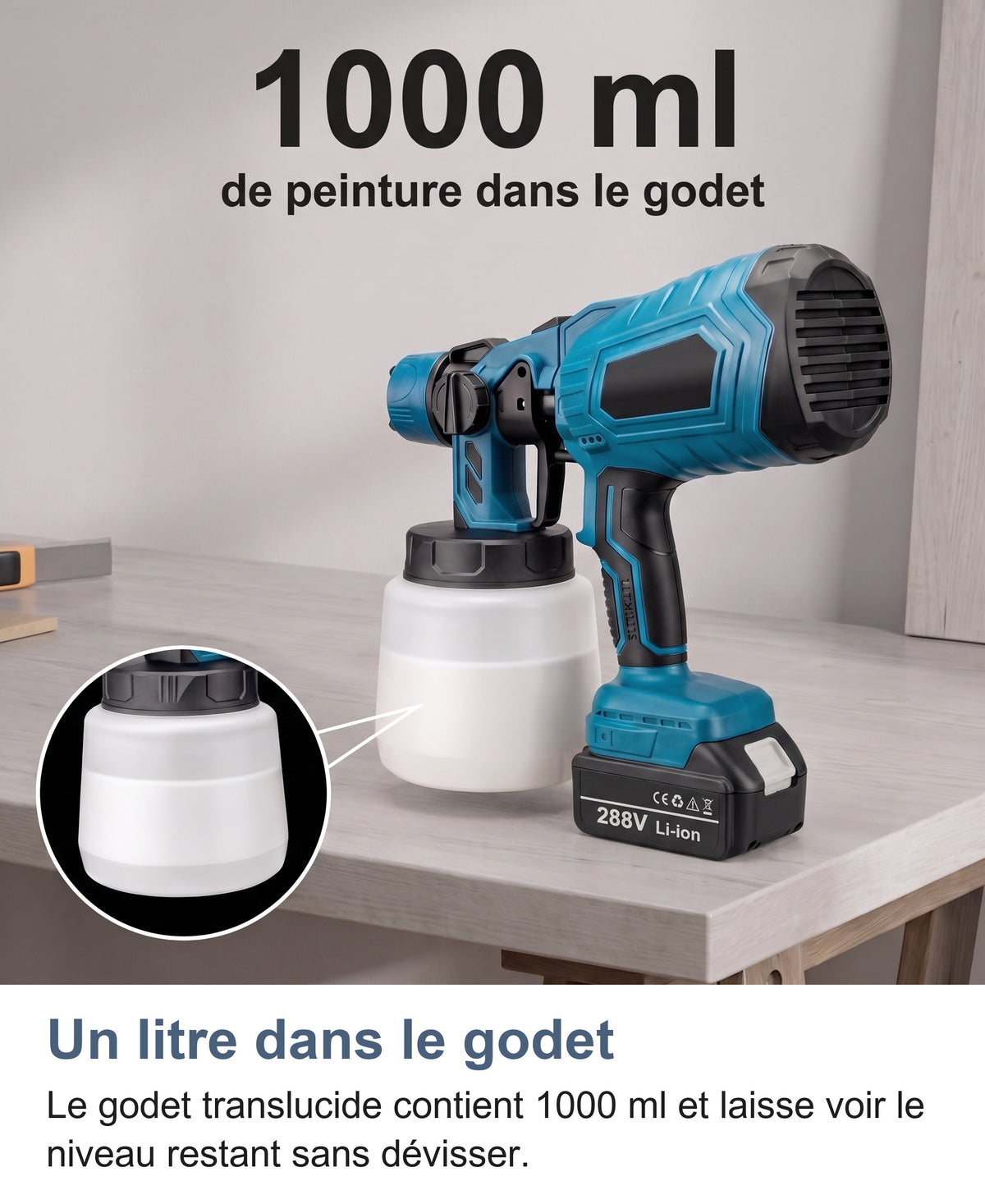 Godet translucide de 1000 ml du pistolet à peinture électrique