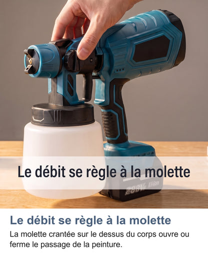 Gros plan sur la molette de réglage du débit du pistolet à peinture