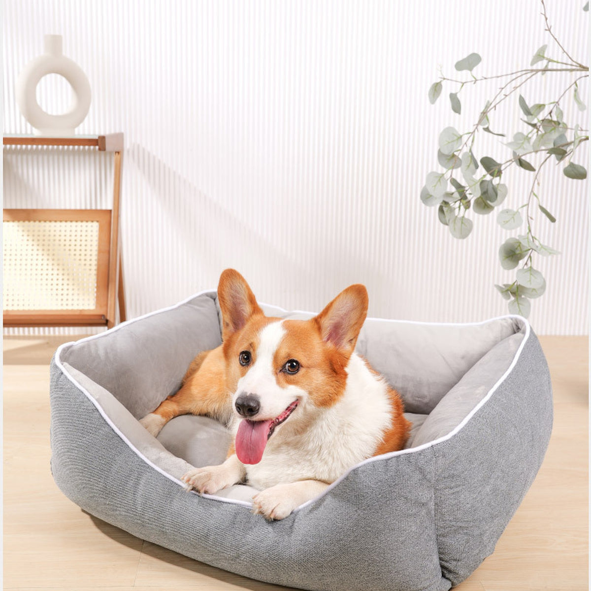 Panier pour chien et chat en velours coréen gris argenté, housse amovible