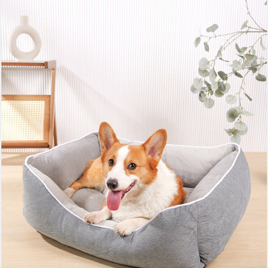 Panier pour chien et chat en velours coréen gris argenté, housse amovible