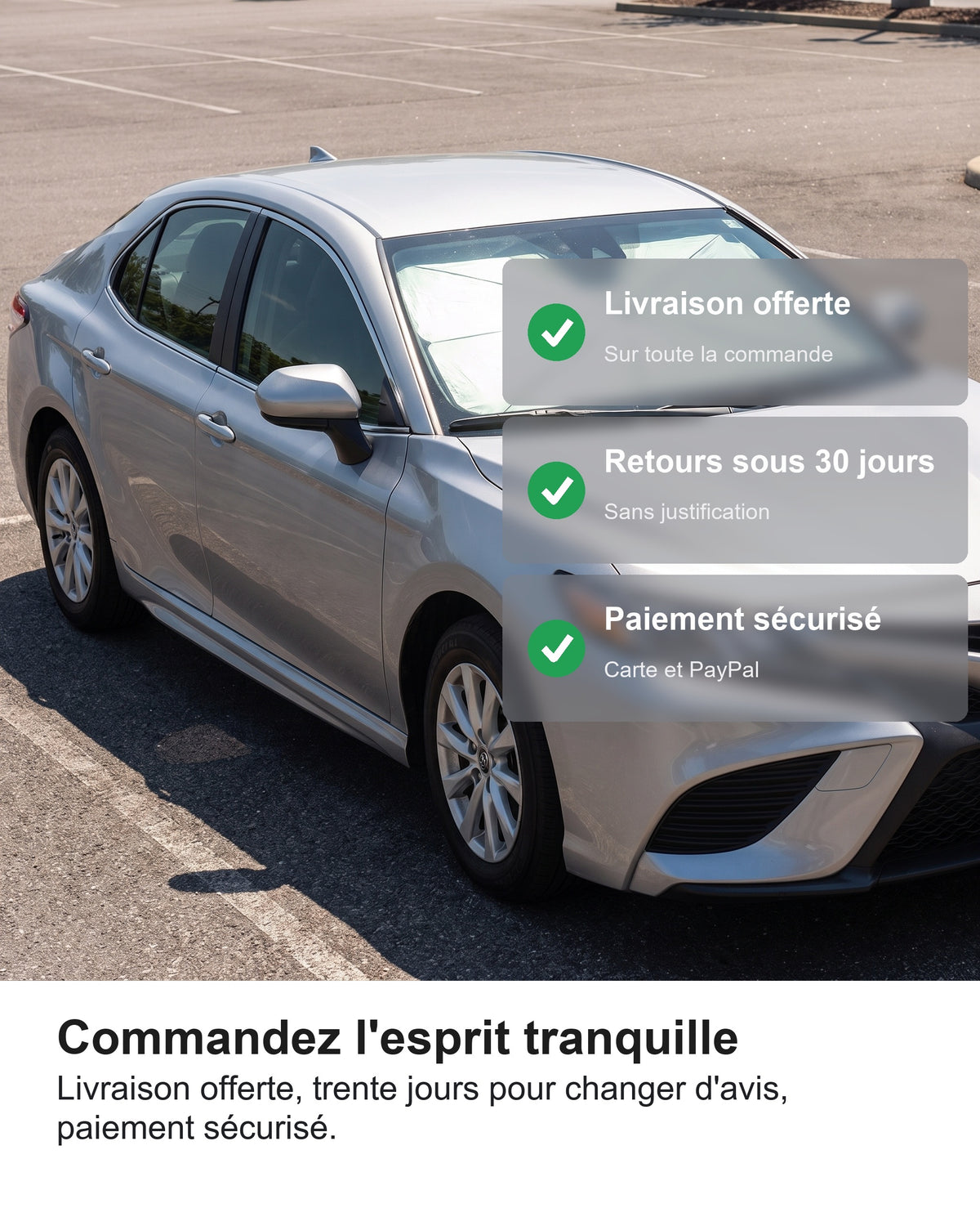 Commandez l'esprit tranquille Livraison offerte, trente jours pour changer d'avis, paiement sécurisé.