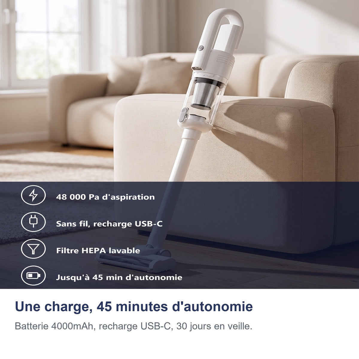 Une charge, 45 minutes d'autonomie