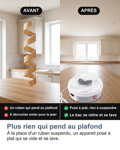 Plus rien qui pend au plafond À la place d'un ruban suspendu, un appareil posé à plat qui se vide et se lave.