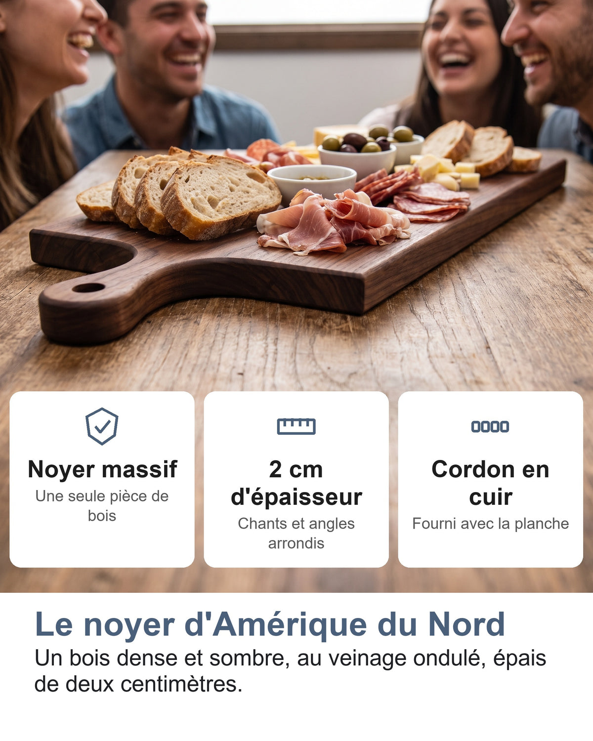 Le noyer d'Amérique du Nord Un bois dense et sombre, au veinage ondulé, épais de deux centimètres.