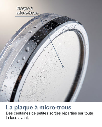Gros plan sur la plaque à micro-trous du pommeau