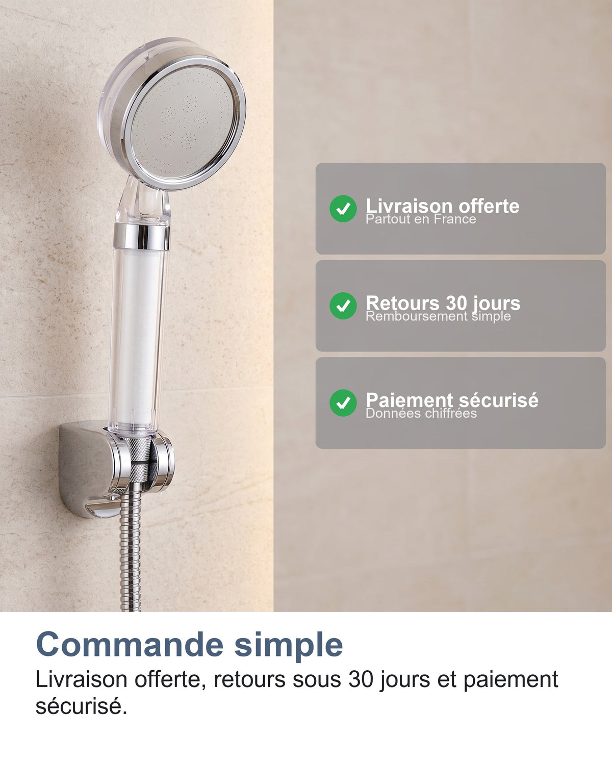 Le pommeau de douche filtrant dans une salle de bain