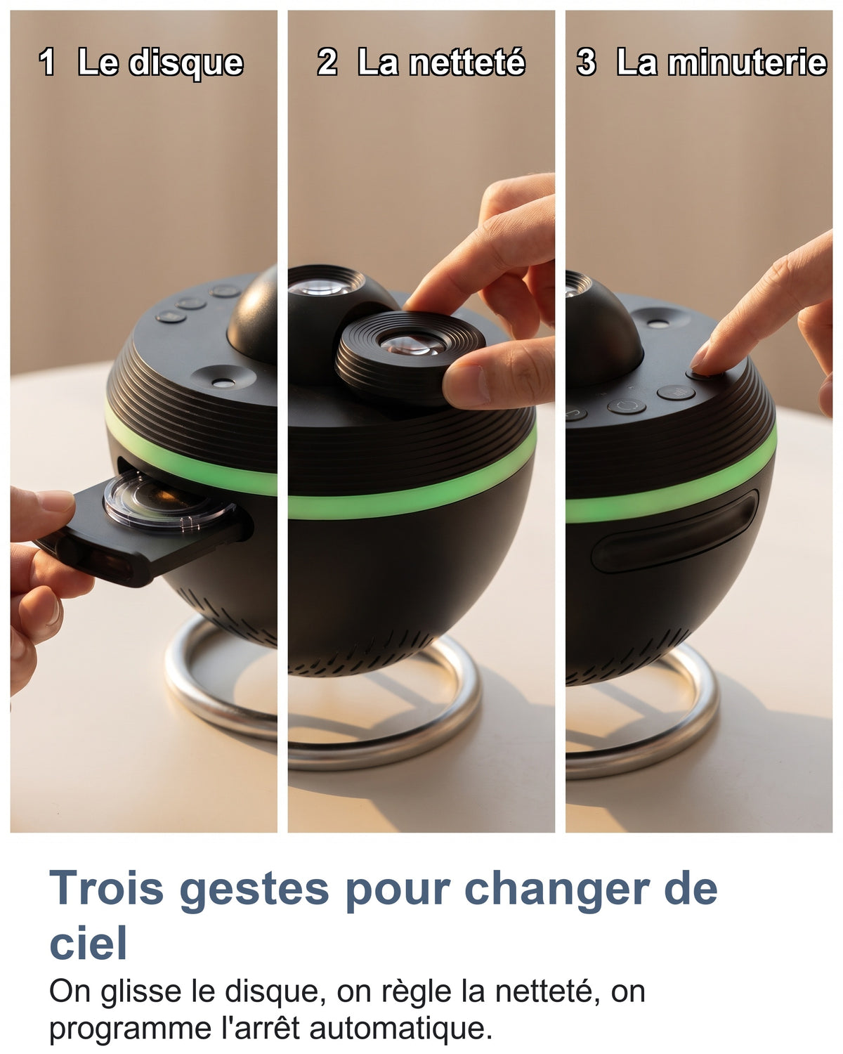 Trois étapes : le disque, la netteté, la minuterie