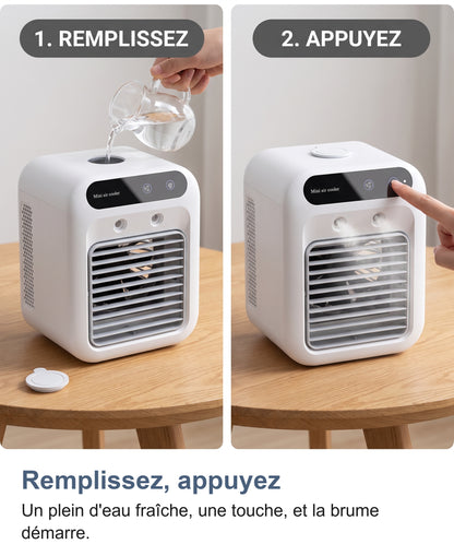 Deux étapes : remplir le réservoir par le dessus, puis appuyer sur la touche