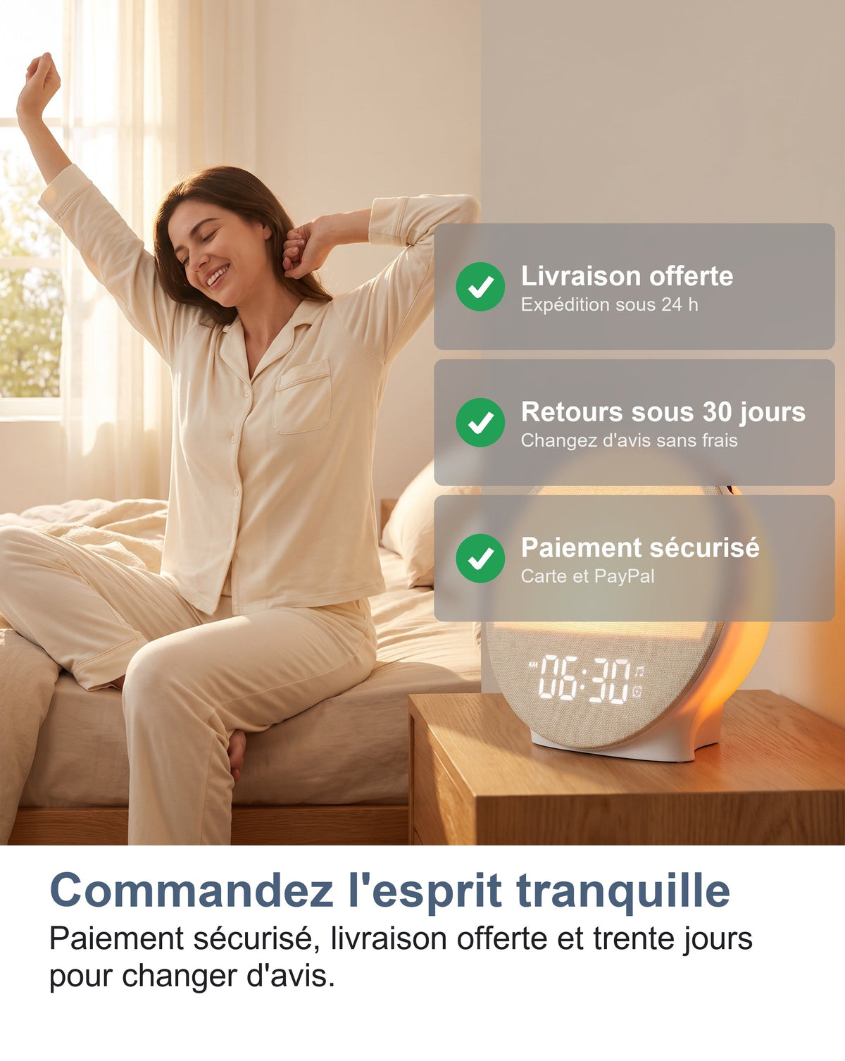 Livraison offerte, paiement sécurisé et trente jours pour changer d'avis