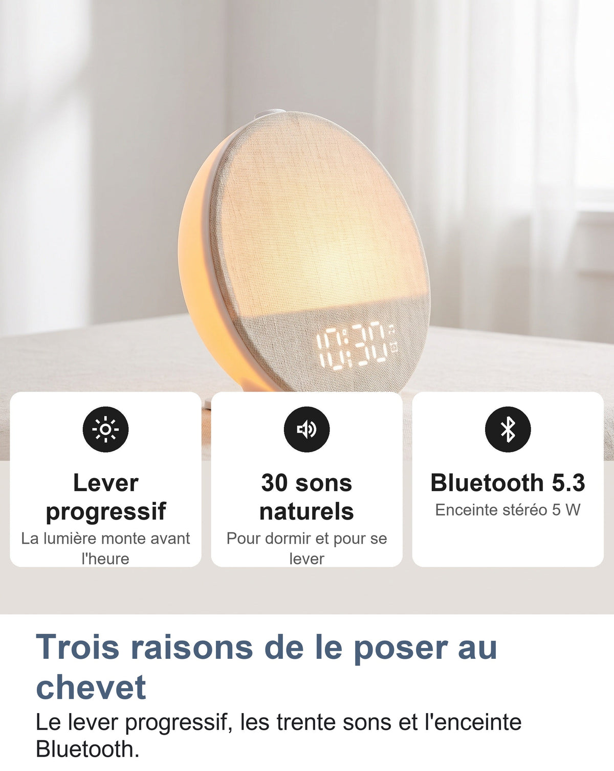 Lever progressif, trente sons naturels et enceinte Bluetooth