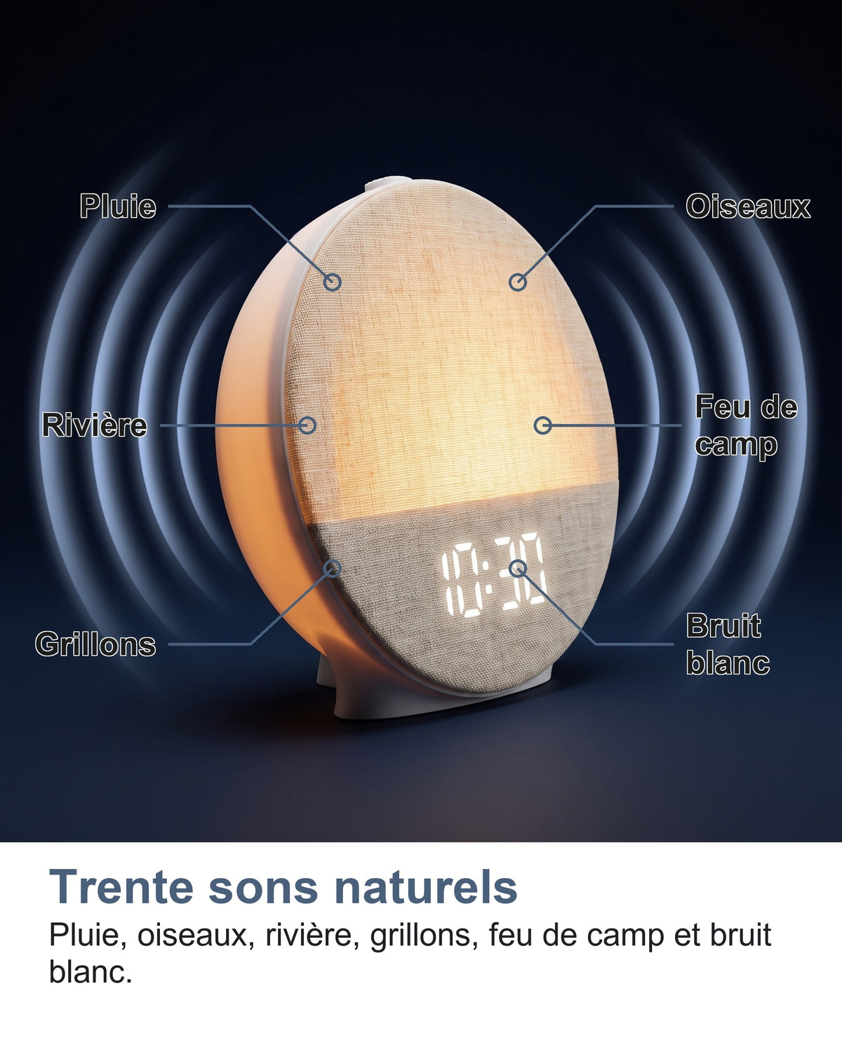 Les trente sons naturels diffusés par le réveil lumineux