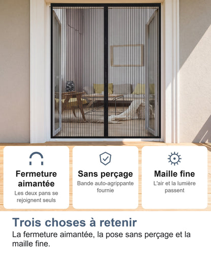 Trois choses à retenir La fermeture aimantée, la pose sans perçage et la maille fine.