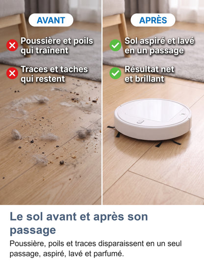 Sol avant et après le passage du robot aspirateur laveur