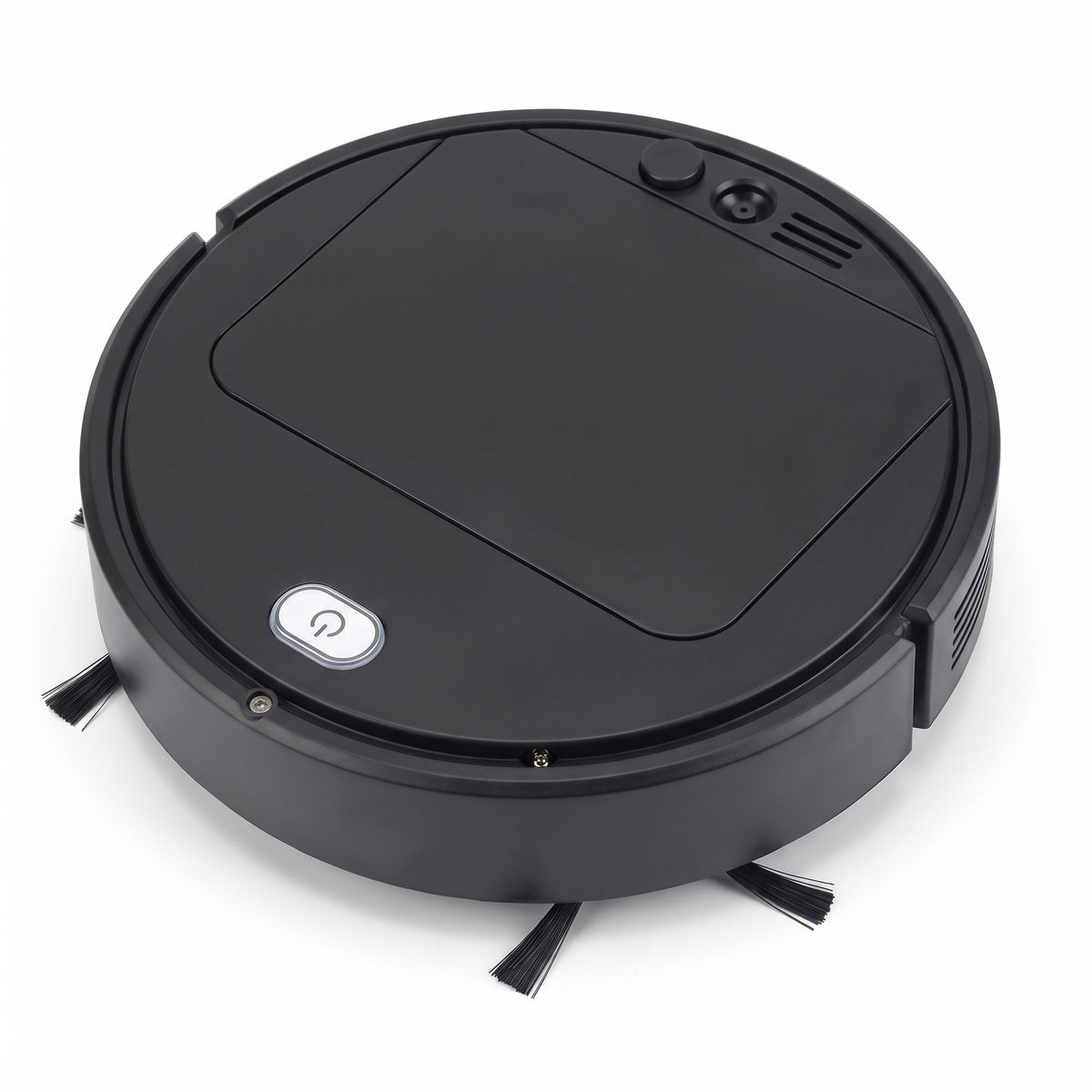 Robot aspirateur laveur noir, vue de dessus