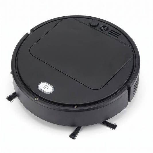 Robot aspirateur laveur noir, vue de dessus