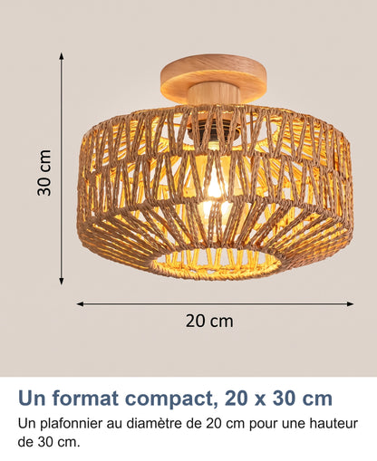 Dimensions du plafonnier rotin : 20 cm de diametre, 30 cm de hauteur