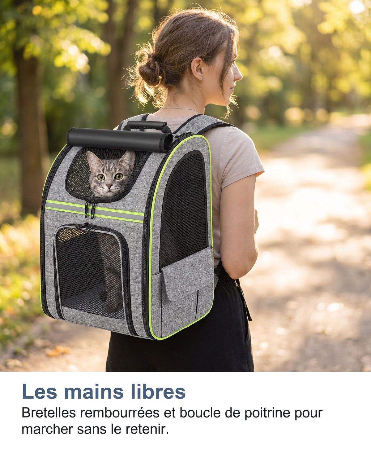 Le sac de transport chat porté sur le dos