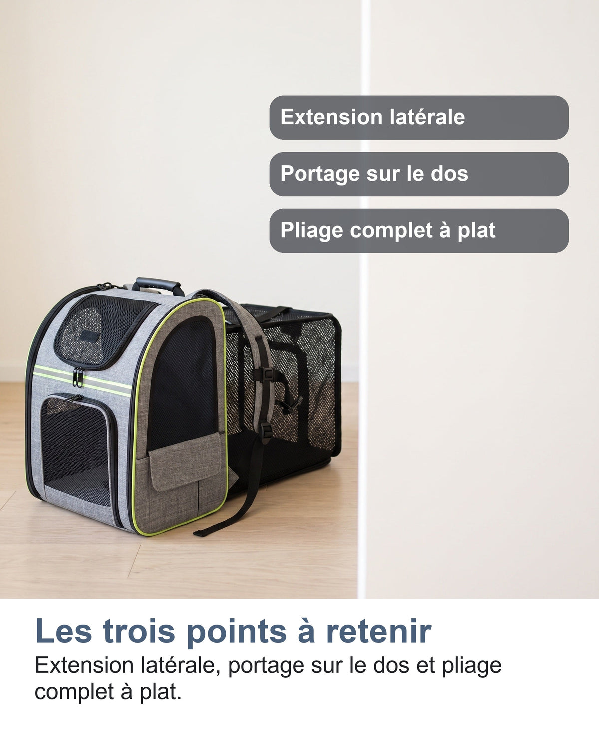 Le sac de transport chat posé sur un parquet