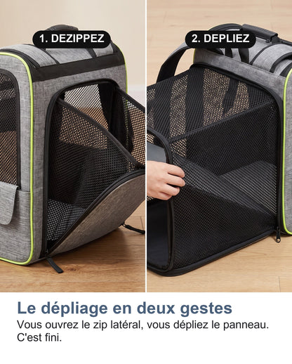 Dépliage de l'extension du sac de transport chat