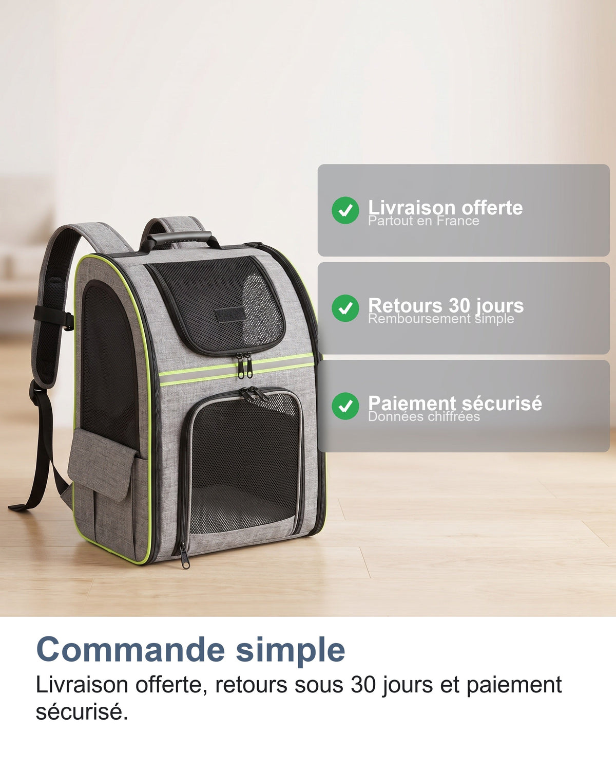 Le sac de transport chat dans un salon