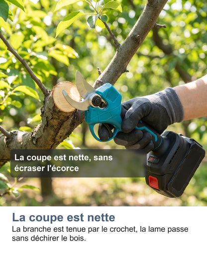 Le sécateur électrique coupant une branche