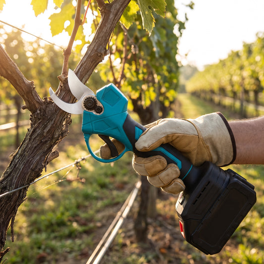 Sécateur électrique sans fil utilisé pour tailler une vigne