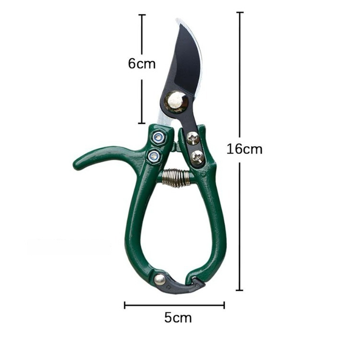 Sécateur à tête coudée : 16 cm de long, lame courbe de 6 cm, 5 cm de large