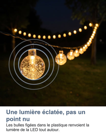 Une lumière éclatée, pas un point nu Les bulles figées dans le plastique renvoient la lumière de la LED tout autour.