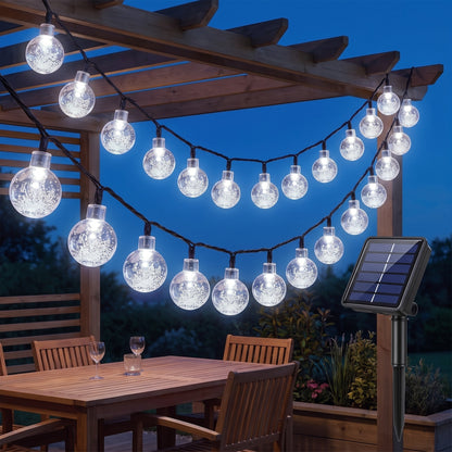 Guirlande lumineuse solaire 50 boules cristal, coloris blanc