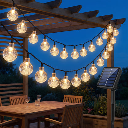 Guirlande lumineuse solaire 50 boules cristal, coloris blanc chaud