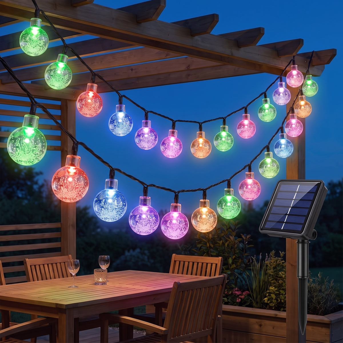Guirlande lumineuse solaire 50 boules cristal, coloris multicolore