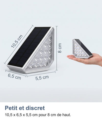 Dimensions du spot : 10,5 cm, 6,5 cm, 5,5 cm et 8 cm de haut, posé dans une main